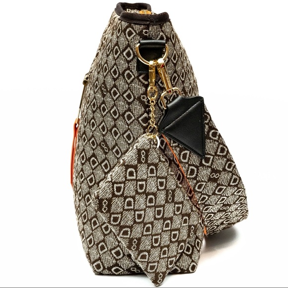 DASTI Jacquard Tote & Wallet Set – Brown Monogram Crossbody Bag Medium - Picture 5 of 14